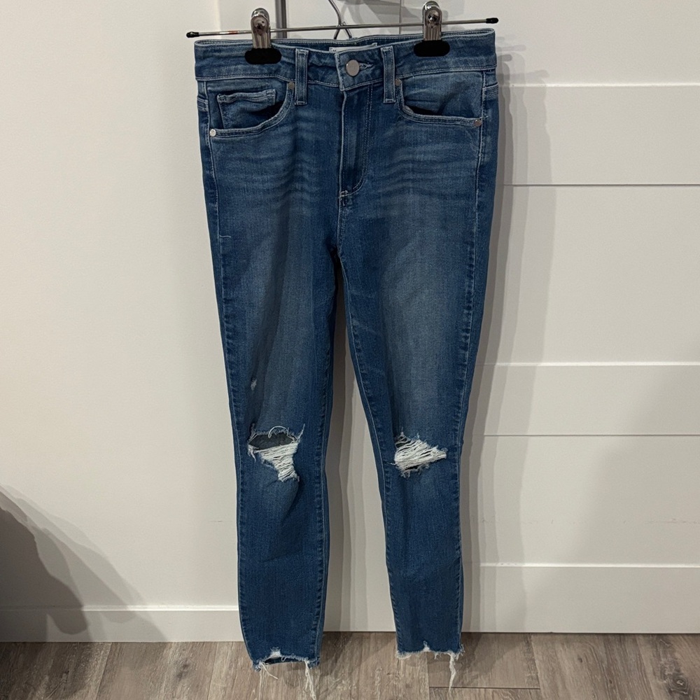 PAIGE Distressed Ankle Jeans in Blue